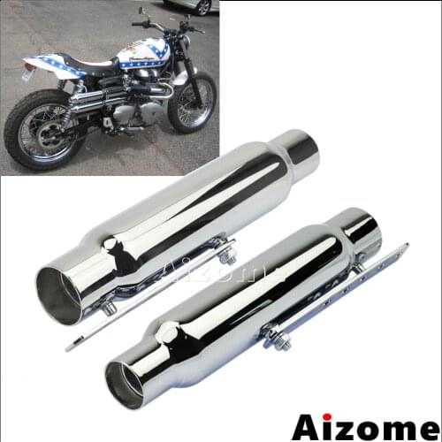 2x Chrome Motorcycle Mufflers For Triumph Honda CB450 Yamaha Suzuki Scrambler Cafe Racer 12" Shorty Exhaust Mufflers Silencer