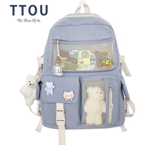 2021 Nylon School Bags for Teenager Girls Pink Cute Women School Laptop Backpacks Travel Shoulder Bags Famale Book Bags Rucksack