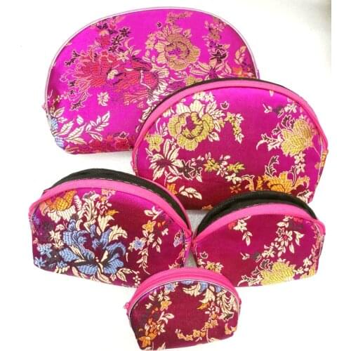 5pcs different size bags, Jewelry Bags Chinese Silk Pouch Wallet Coin Purse, necklace bags Random Color