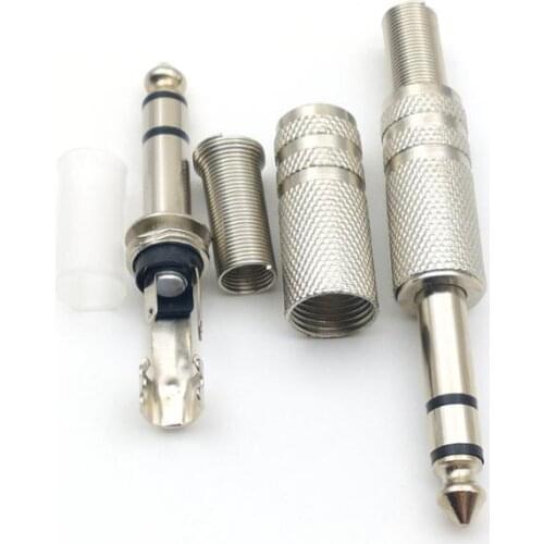 50PCS lot metal 6.35mm Male stereo Plug Audio Solder Connector with Spring New