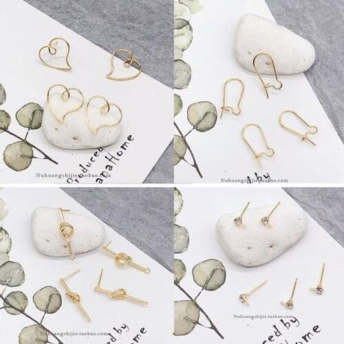 Copper-plated real gold accessories simple and versatile basic love small diamond cup earrings DIY materials