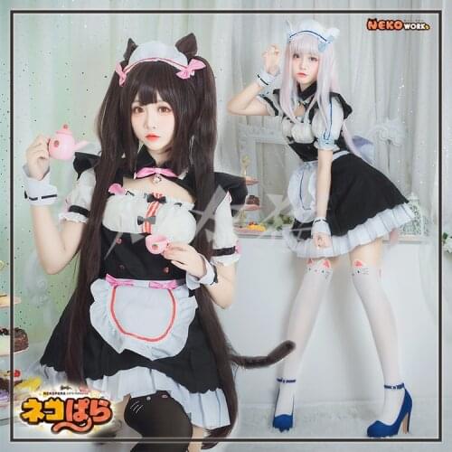 Anime Vanilla NEKOPARA Cosplay Vanilla Chocolate Maid Costume OVA Maid Uniform wig tail ears shoes
