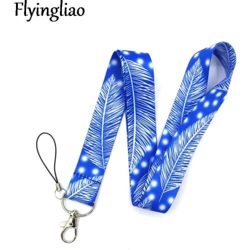 White Snow Blue Leaves Feathers Funny art Lanyard Neck Key Strap for Phone Keys ID Card Cartoon webbings ribbons