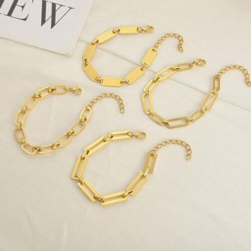 Multiple Styles Hollow Square Oval Bracelets For Girl Charm Gold Stainless Steel Round Link Cross Bangles Friendship Gifts