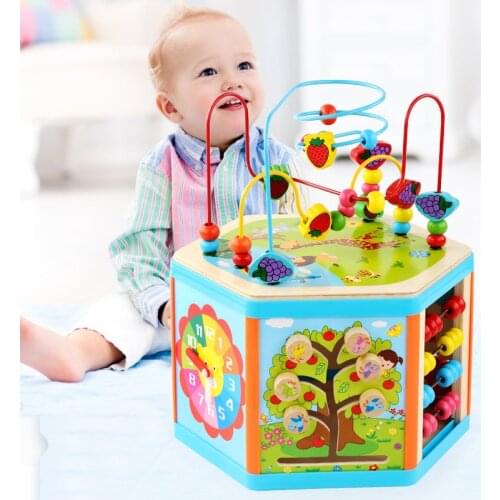 Kids Toys Montessori Wooden Toys 6 Side Intelligence Box Training Game Puzzle Math Toys Baby Early Educational Toys For Children