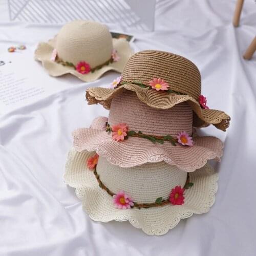 Children Girl Fashion Flower Decor Casual All-match Cute Sweet Breathable Sunscreen Beach Sun Hat Toddler Girl Cap 1-8Y