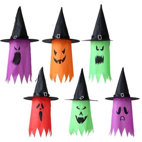Halloween LED Lighted Witch Hat Hanging Glowing Ghost Decorations Home Garden Courtyard Party Decoration