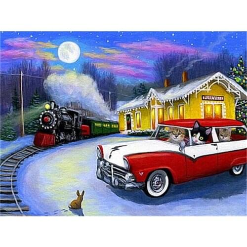 Diamond Embroidery Christmas Tree Winter Cat New Arrival Diamond Painting House Car Mosaic Landscape Home Decoration