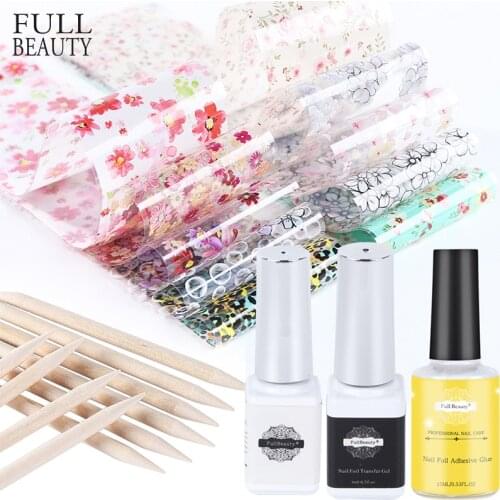 Nail Adhesive Glue Transfer Foils Set Flower Leaf Leopard Designs Paper on Nails Gel Polish Wraps Manicure Decorations CH1538-1