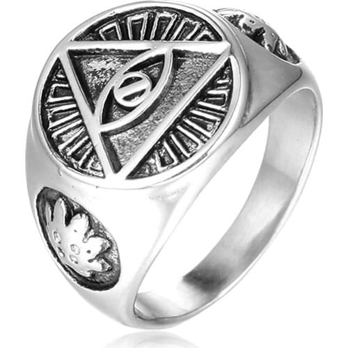 Silver color Gods eye stainless steel triangular Mens titanium steel wholesale personality gods eye ring