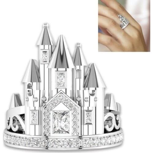 New Luxury white Zircon Rings Romantic Castle Rings For Women Couples Wedding Statement Teens Party Jewelry Valentine'Day Gifts