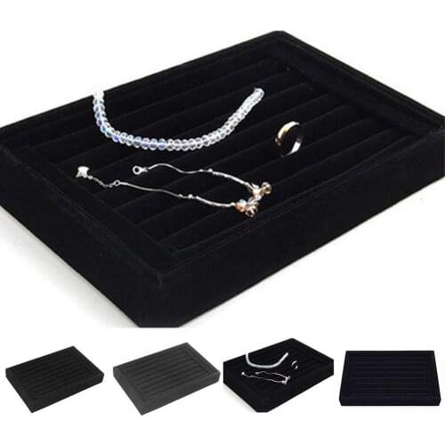 New Black Velvet Sponge Ring Display Box Bracelet Necklace Ring Earring Jewelry Storage Display Box Tray Case Jewelry Showcase
