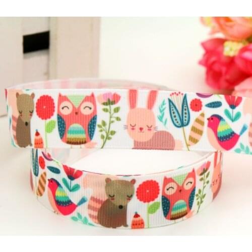 DHK 7/8'' 5yards animals owl fox printed grosgrain ribbon headwear hair bow diy decoration OEM Wholesale 22mm C1142