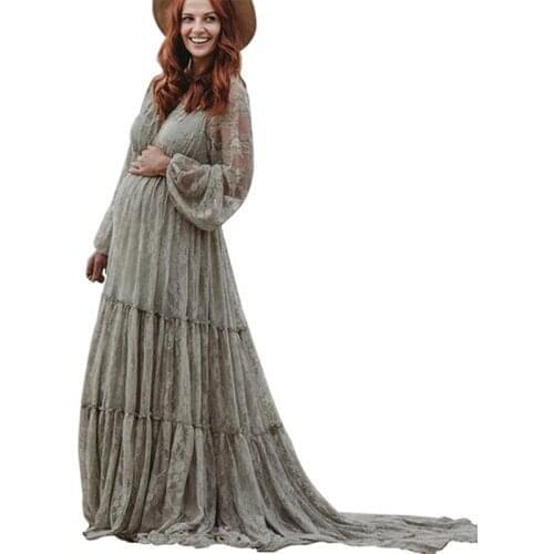 Long Sleeves Lace Maternity Dresses for Photoshoot Fluffy Pajamas Party Nightgowns Custom Made Pregnacy Gowns Shoot