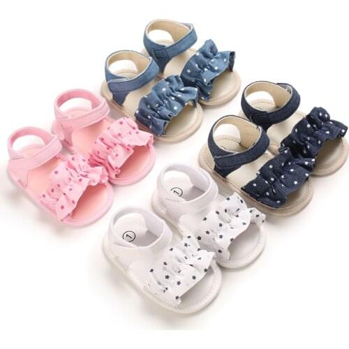 Neonatal toddlers girl summer open toe antiskid soft bottom flat lovely princess sandals and bowknot 0 to 18 months