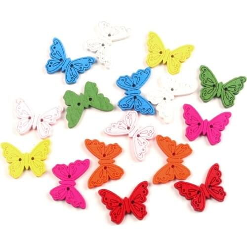 LF 50Pcs Mixed Butterfly Wooden Sewing Buttons For Clothes Needlework Flatback Scrapbooking Crafts Decorative Diy Accessories