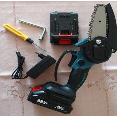 4 Inch 1200W 88V Mini Electric Chain Saw With Battery Indicator Rechargeable Woodworking Tool EU Plug For Makita 18V Battery