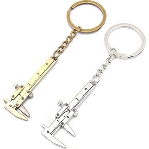 Mini Vernier Caliper Keychain Metal Ruler EDC Tool Measuring Gauging Key Ring Decoration Silver/Antique Bronze Pendant Gift