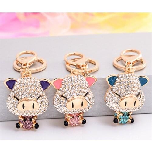 Fashion Cute Crystal Pig Keychain For Women Rhinestone Animal Metal Key Chain Pendant Gift Jewelry Wholesale