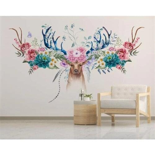 Beibehang Custom 3d wallpaper mural modern minimalist Nordic flower deer head floral background wall wall papers home decor