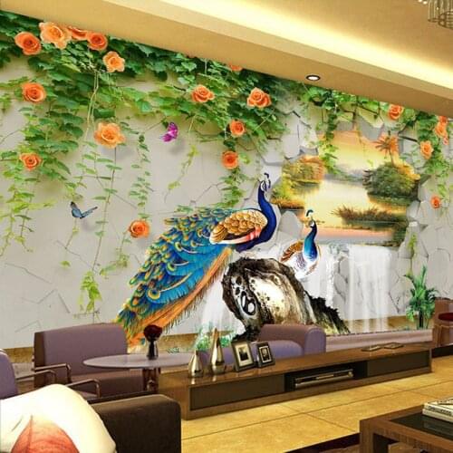 Custom Photo Wallpaper 3D Stereo Peacock Pastoral Wall Painting Living Room TV Sofa Classic Background Wall Mural Papel Tapiz 3D