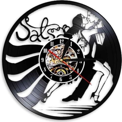 Dancing Couple Silhouette Vinyl Record Wall Clock Vintage Latin Salsa Dance LED Wall Clock Latin Ballroom Dance Studio Wall Lamp