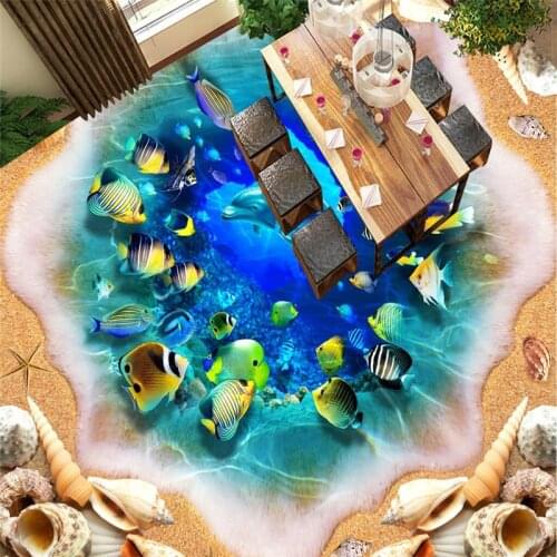 Beibehang wallpapers large 3D stereo marine world mother and son dolphin floor painting vinyl flooring waterproof self-adhesive