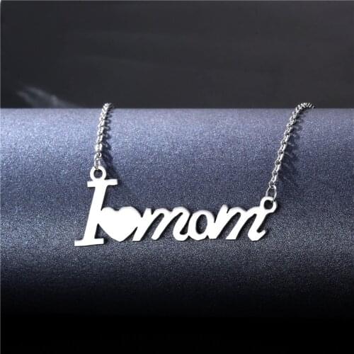 I Love Mom I Love Sis Mama Letter Pendant Necklace Fashion Stainless Steel Thin Chains Choker Collar Sweet Trendy Jewelry Gifts
