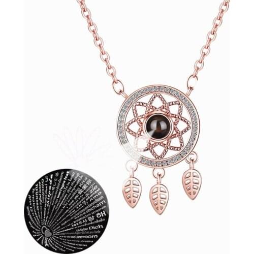 100 Languages I Love You Projection Necklaces Bohemian Dream Network Tassel leaves Pendant Necklace for Women Girl Jewelry Gift