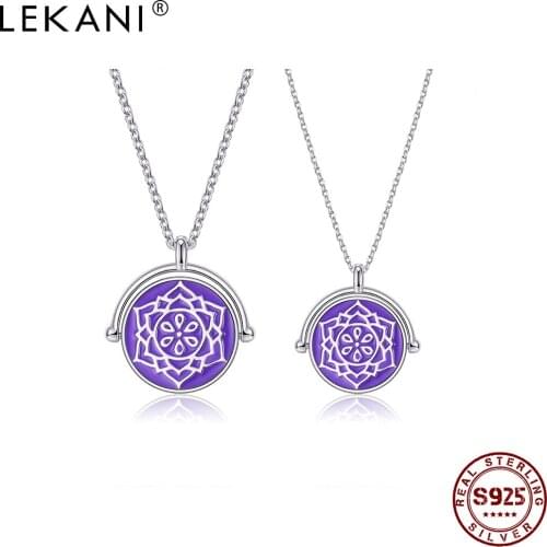 LEKANI Real 925 Sterling Silver Pendant Necklace For Lovers Purple Chakras Round Austria Crystal Necklace Gifts Fine Jewelry