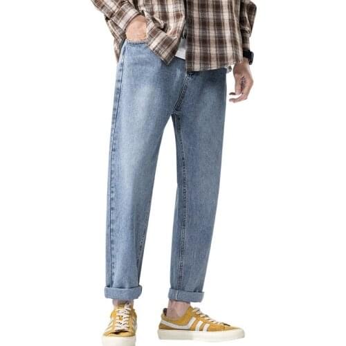 Straight tube baggy jeans mens summer thin Korean version trendy all-in-one pure color ins pants