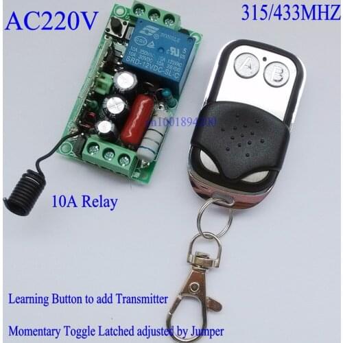 AC220V 10A Relay 1CH Wireless RF Remote Control Switch Transmitter+ Receiver Lamp LED Light Lighting Remote ON OFF Switch315/433