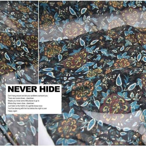 LEO&LIN Black Flower Silk Georgette Chiffon Clothing Fabric DIY Patchwork Tissue