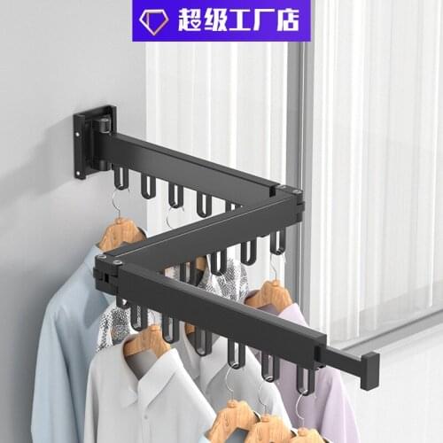 360° Rotating Folding clothes Coat Hanger Against Wall Drying Rack Free Punching Retractable Hook Hanger Bathroom
