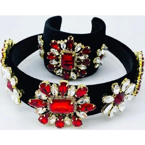 Red Crystal Bridal Crown Set Tiara Rhinestones Wedding Hair Jewelry Bridal Hair Accessories Luxury Crystal Bridal Headpieces