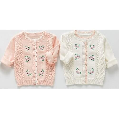 Newborn Baby Girls Cardigan Sweaters Korean Style Flower Embroidery Cotton Long Sleeve Knitting Coat Autumn Baby Girl Sweater