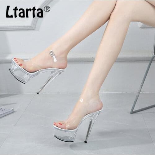 LTARTA 34-43 Sexy Super High Heels 15CM Stiletto Waterproof Platform Sandals Transparent Crystal Wedding Shoes LFD-190-1