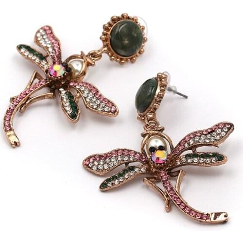 YaYi Jewelry Fashion Bohemia Multi Glass Crystal Rhinestone Dangle Women Hook Eardrop Wear Ear Band Tassel Dragonfly Earrings