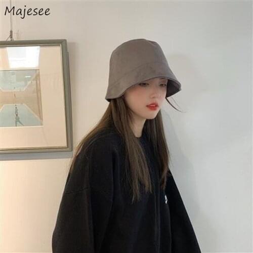 Suede Solid Dome Bucket Hats Womens Spring Korean Version High Street Stylish Harajuku All-match Simple Chic Basic Fishing Cap