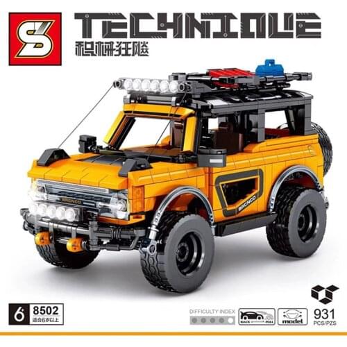 SY8502 Yellow Ford Bronco SUV Pull Back Off-road Vehicle Boy Children Assembled Model Building Blocks Toys for Children Gifts
