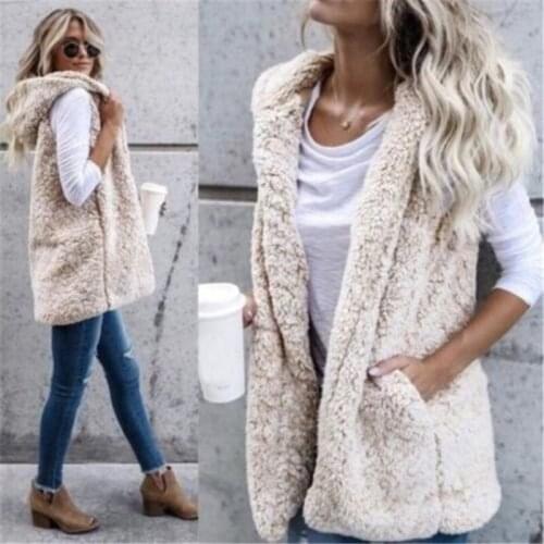 2019 Sleeveless Jacket Hoodies Women Cashmere Winter Thic Faux Fur Hooded Coat Casual Female Slim Windproof Outwear