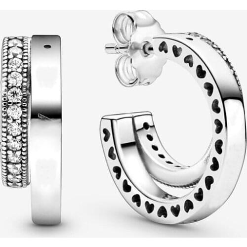 Authentic S925 Sterling Silver Sparkle Set Cz Double Ring Earrings Womens Fashion Silver Earrings Jewelry Gifts