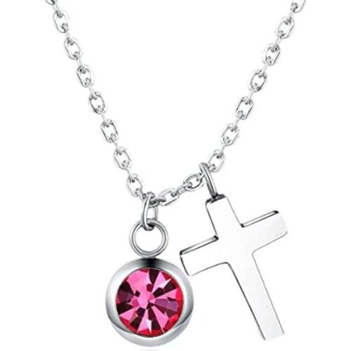 Baptism Gift , Crystal Birthstones Cross CZ Pendant Necklace Gifts for Girls, Teens or Women , Christening First Communion Gift