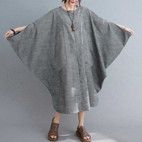 Oversize Women Shirt Dress Large Size Retro Cotton Dress Robe Female Vintage Big Size One Piece Ethnic Linen Maxi Dress Vestidos