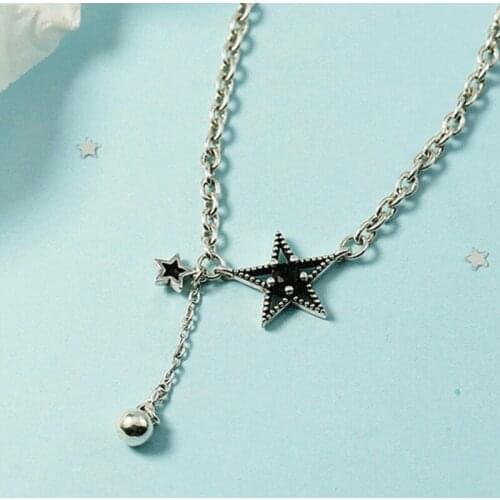 KOFSAC 2021 Trendy 925 Sterling Silver Necklaces For Women Jewelry Vintage Zircon Black Star Hip-Hop Style Girl Accessories Hot