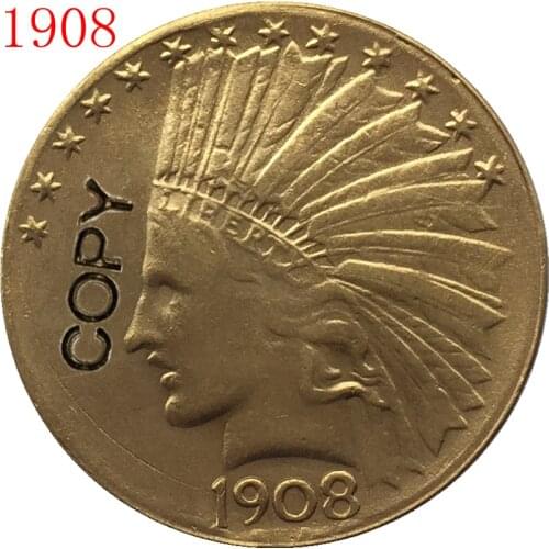 24- K gold plated 1908 Indian head $10 gold coin COPY