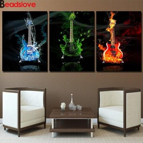 Diamond embroidery 3 pcs Modern Abstract music fire guitar mosaic diamond 5d DIY full square round 3d diamond painting