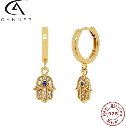 CANNER Earrings For Women 100% Ins Palm Diamond Real 925 Sterling Silver Earrings Hoops Zircon Korean Fine Jewelry Pendientes