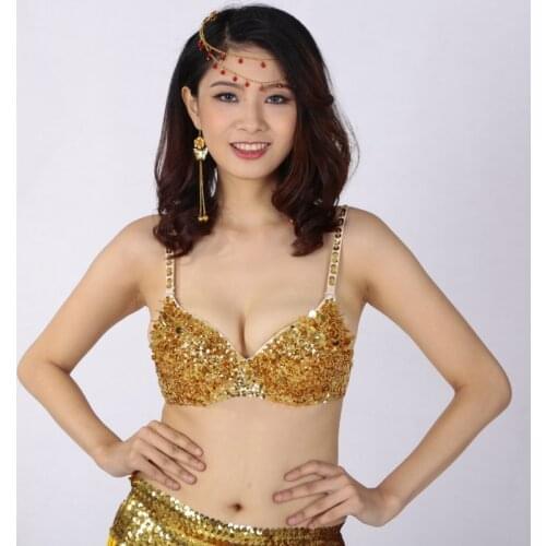 Shiny Womens Tribal Belly Dance Beaded Sequin Bra Top for Raves Festival Club Cabaret Party Carnival Showgirl Push-up Bra