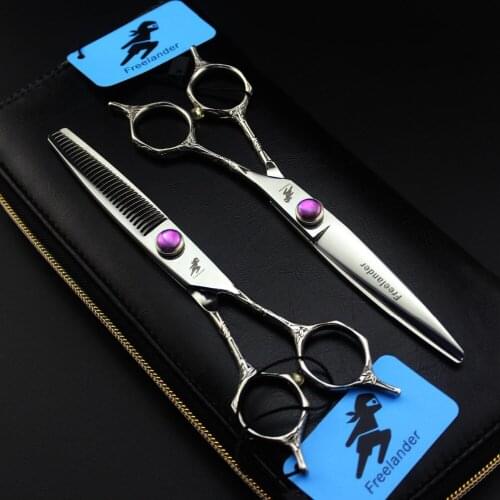 Freelander 6.0 inch Professional Human Hair Scissors Set Barber Razor Edge Hairdressing Scissors Set,Twin Tail Plum carving hand